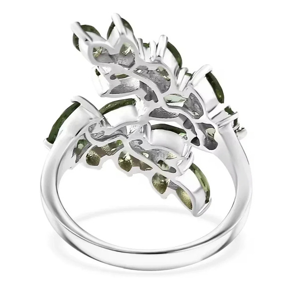 Andranomaro Green Apatite Bypass Leaf Ring in Rhodium Over 925 4.35 cwt - Picture 5 of 7